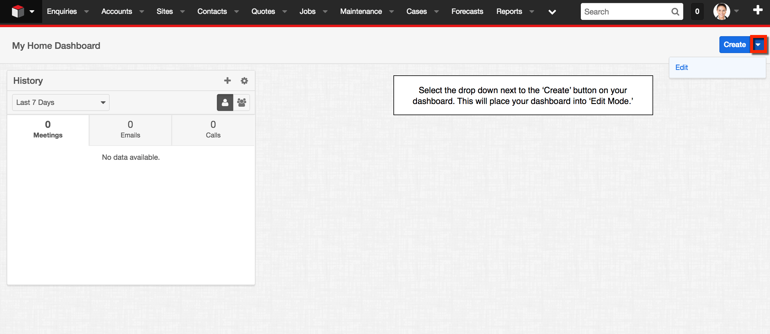 Place your dashboard in Edit Mode