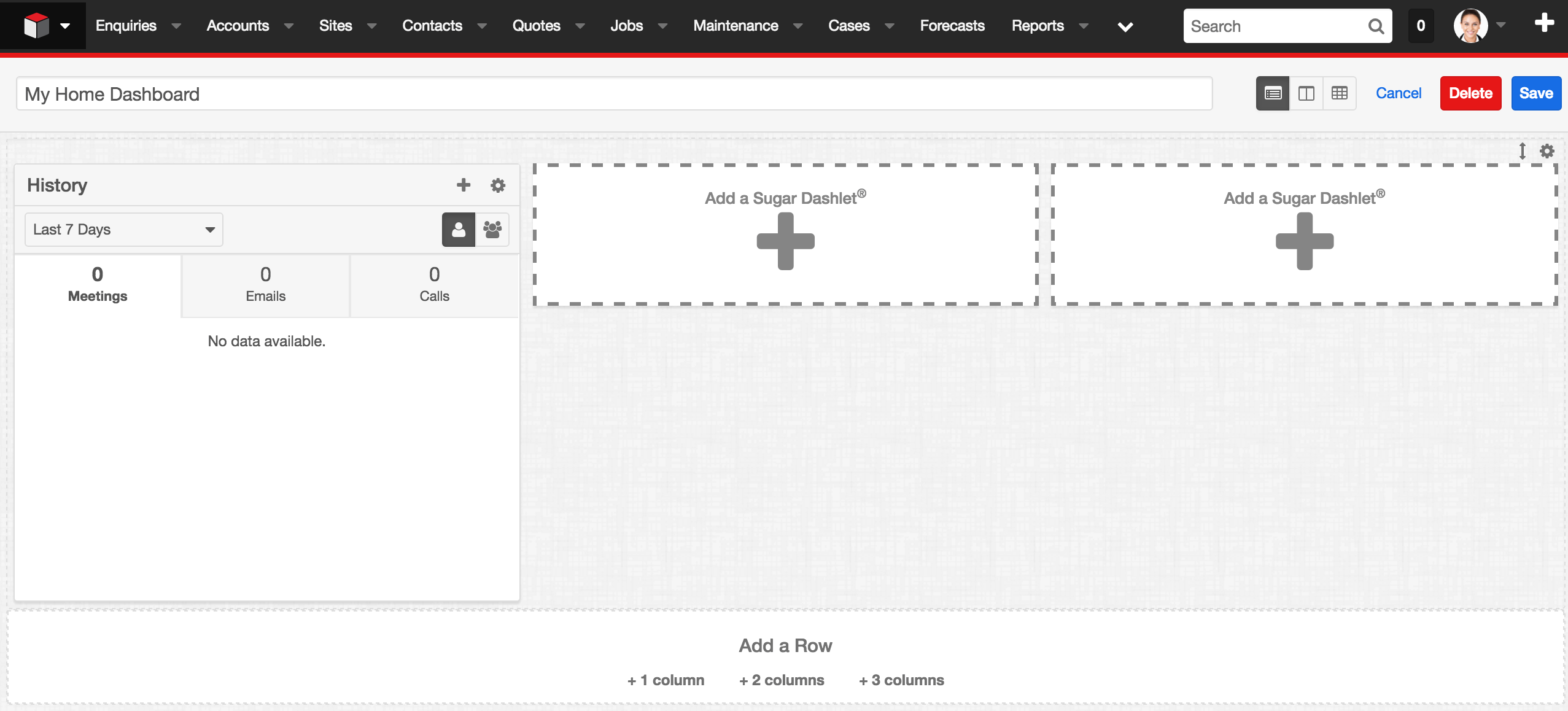Dashboard in Edit Mode
